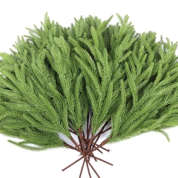 Rowfad 12 Pcs Christmas Norfolk Pine Branches, Norfolk Pine Artificial Christmas Stems DIY Crafts Faux Christmas Greenary Norfolk Pine Branches for Xmas Wreath Garland Home Decor (12)