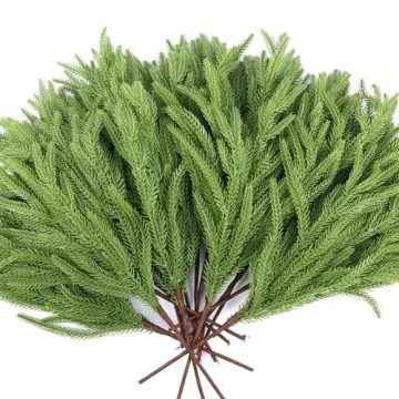 Rowfad 12 Pcs Christmas Norfolk Pine Branches, Norfolk Pine Artificial Christmas Stems DIY Crafts Faux Christmas Greenary Norfolk Pine Branches for Xmas Wreath Garland Home Decor (12)