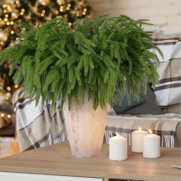 Rowfad 12 Pcs Christmas Norfolk Pine Branches, Norfolk Pine Artificial Christmas Stems DIY Crafts Faux Christmas Greenary Norfolk Pine Branches for Xmas Wreath Garland Home Decor (12)