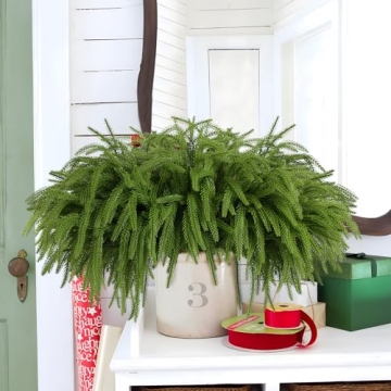 Rowfad 12 Pcs Christmas Norfolk Pine Branches, Norfolk Pine Artificial Christmas Stems DIY Crafts Faux Christmas Greenary Norfolk Pine Branches for Xmas Wreath Garland Home Decor (12)