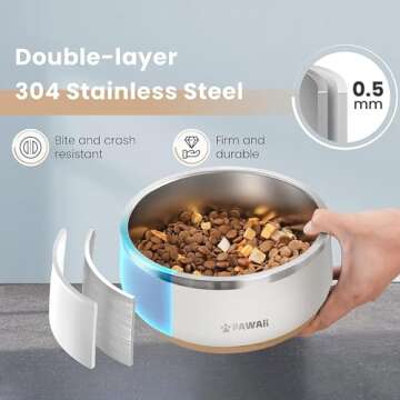 Pawaii Dog Bowl, Dog Food Water Bowl with Non-Slip Rubber Base, Metal Insulated Stainless Steel Dog ...