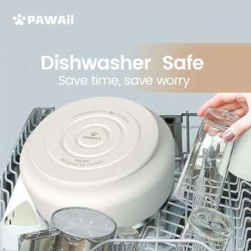 Pawaii Dog Bowl, Dog Food Water Bowl with Non-Slip Rubber Base, Metal Insulated Stainless Steel Dog Bowls with ID Tag, Double Wall Dog Bowl for Small Medium Large Dogs, Durable, Dishwasher Safe, 34oz