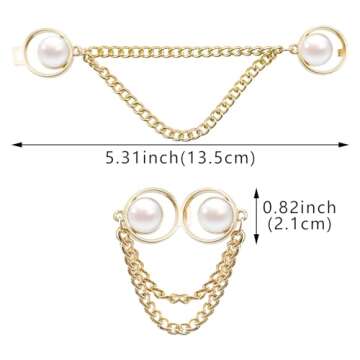 4 Pairs Pearl Chain Button Pins for Loose Jeans No Sewing Adjustable Detachable Decorative Waist Buc...