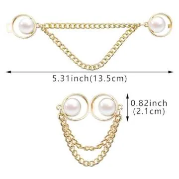 4 Pairs Pearl Chain Button Pins for Loose Jeans No Sewing Adjustable Detachable Decorative Waist Buc...
