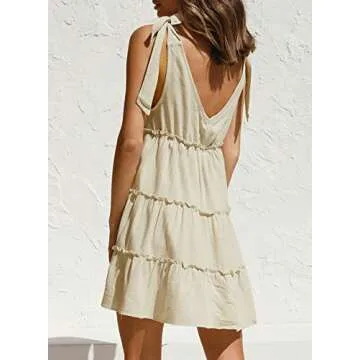 Anloli Summer Dress for Women Tie Strap Ruffle Mini Dress