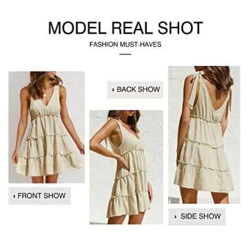 Anloli Summer Dress for Women Tie Strap Ruffle Mini Dress
