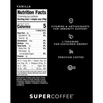 KITU SUPER COFFEE Pods, Energy & Immunity (2x Caffeine, Vitamins, Antioxidants) [Vanilla] 32 Count |...