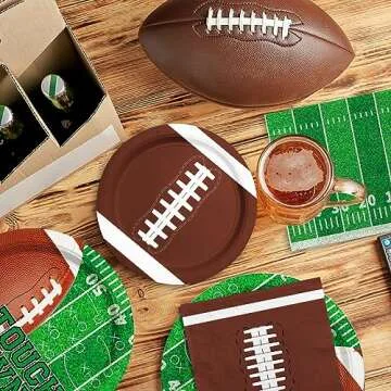 Football Party Supplies Kit Serve 50,Includes Touchdown Dinner Plates, Dessert Plates and Napkins for Football Birthday Party Football Game Day Tailgate Party Decorations