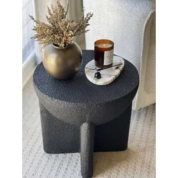 JONATHAN Y TBL1109A Brady 16.25" Minimalist Modern Drum Indoor/Outdoor Accent Table Contemporary, Mid-Century, Art Deco, Bohemian, Patio, Garden, Bathroom, Living Room Black Frosted
