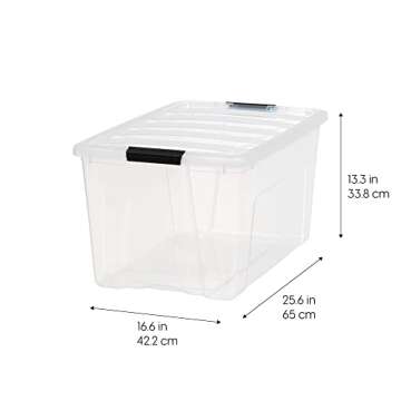 IRIS USA 72 Qt Stackable Plastic Storage Bins with Lids, 4 Pack - BPA-Free, Made in USA - See-Throug...
