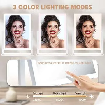 SLIMOON Lighted Makeup Mirror, Hollywood Vanity Mirror with Lights and Detachable 10X Magnification Mirror, 3 Color Lights, 1000mAh Rechargeable Makeup Mirror with Lights, 360° Rotation, Touch Control