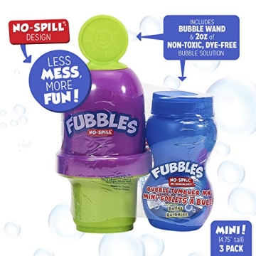 Fubbles Bubbles No-Spill Bubble Tumbler for Babies Toddlers and Kids | Includes 6oz Bubble Solution and Bubble Wand (Tumbler Colors May Vary)(Pack of 3)