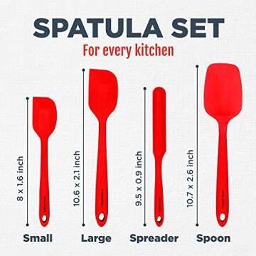 Culinary Couture 4-Piece Red Silicone Baking Spatula Set - Heat Resistant, BPA-Free, Perfect for Non...