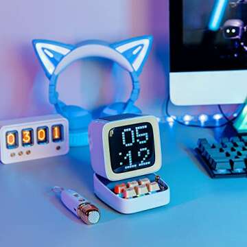 Divoom Ditoo-Mic Bluetooth Speaker with Karaoke Microphone - RGB Keyboard and Pixel Display Desktop Decor, Different Sound Modes, Ideal Gifts for Home Party, Mobile KTV (Blue)