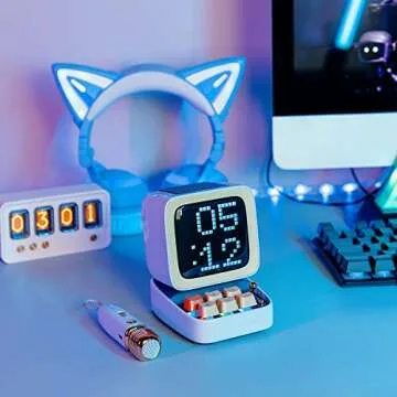 Divoom Ditoo-Mic Bluetooth Speaker with Karaoke Microphone - RGB Keyboard and Pixel Display Desktop Decor, Different Sound Modes, Ideal Gifts for Home Party, Mobile KTV (Blue)