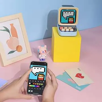 Divoom Ditoo-Mic Bluetooth Speaker with Karaoke Microphone - RGB Keyboard and Pixel Display Desktop Decor, Different Sound Modes, Ideal Gifts for Home Party, Mobile KTV (Blue)