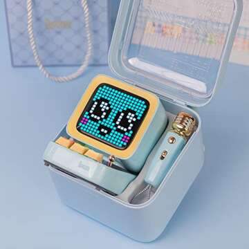 Divoom Ditoo-Mic Bluetooth Speaker with Karaoke Microphone - RGB Keyboard and Pixel Display Desktop Decor, Different Sound Modes, Ideal Gifts for Home Party, Mobile KTV (Blue)