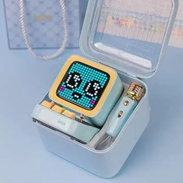 Divoom Ditoo-Mic Bluetooth Speaker with Karaoke Microphone - RGB Keyboard and Pixel Display Desktop Decor, Different Sound Modes, Ideal Gifts for Home Party, Mobile KTV (Blue)