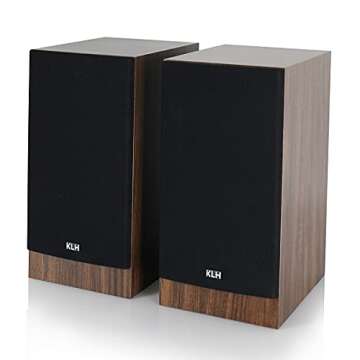 KLH Albany II 2-Way Bookshelf Speakers for Premium Studio Music |High Performance Home Theater|Hi-Res Surround Sound |Deep Bass Port | Detachable Magnetic Grille | European Walnut (Pair)