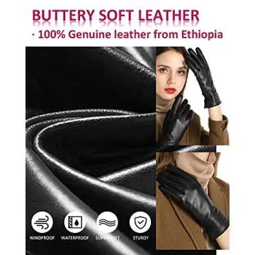 FEIQIAOSH Winter Leather Gloves for Women, Premium Sheepskin Warm Gloves for Cold Weather, Fleece Lining Touch Screen Glove