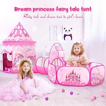 GeerWest 3PC Kids Princess Tent with Ball Pit & Tunnel