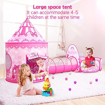GeerWest 3PC Kids Princess Tent with Ball Pit & Tunnel