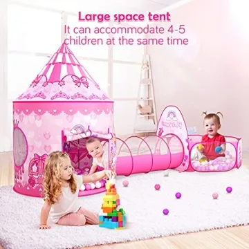 GeerWest 3PC Kids Princess Tent with Ball Pit & Tunnel