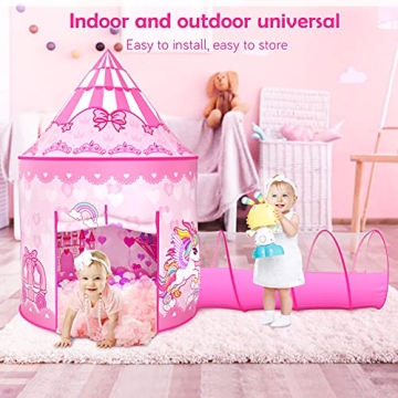 GeerWest 3PC Kids Princess Tent with Ball Pit & Tunnel