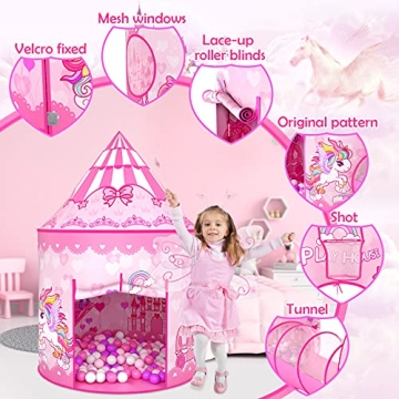 GeerWest 3PC Kids Princess Tent with Ball Pit & Tunnel