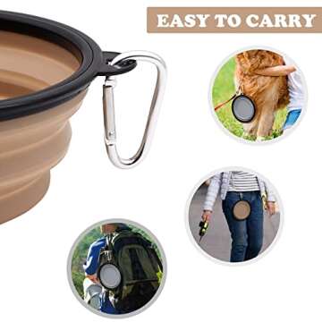 COLLAPSIBLE 2-Pack Large Dog Travel Bowl, Collapsible Bowls for Dogs, Foldable Cat Water Bowl, Portable Pet Feeding Watering Traveling Dish (Cool Gray & Light Brown)