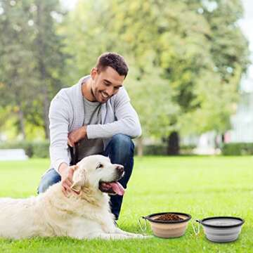 COLLAPSIBLE 2-Pack Large Dog Travel Bowl, Collapsible Bowls for Dogs, Foldable Cat Water Bowl, Portable Pet Feeding Watering Traveling Dish (Cool Gray & Light Brown)
