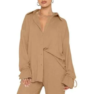 LYANER Women's Chic 2 Piece Outfit Set - Blouse & Pants