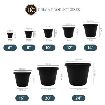 The HC Companies 14 Inch Round Prima Planter - Plastic Plant Pot with Rolled Rim for Indoor Outdoor Plants Flowers Herbs, Black