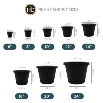 The HC Companies 14 Inch Round Prima Planter - Plastic Plant Pot with Rolled Rim for Indoor Outdoor Plants Flowers Herbs, Black