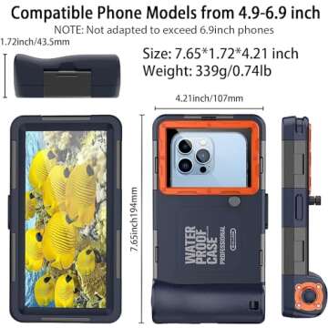 Mukoiber Latest Upgrade Universal Waterproof Phone Case for Snorkeling and Diving [50ft/15m] Underwater Phone Case for iPhone 15/14/13/12 Pro Max and Samsung Galaxy S23/S22/S21 Ultra Plus etc Orange