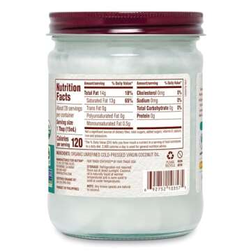 Nutiva Organic Virgin Coconut Oil for Cooking and Body Care 14 oz