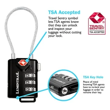 Lumintrail TSA Approved Luggage Lock with 4ft Cable