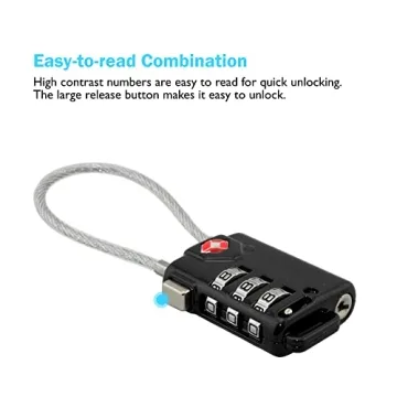 Lumintrail TSA Approved Luggage Lock with 4ft Cable