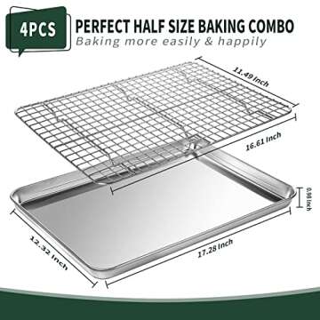 Half Sheet Pans with Rack Set [2 Pans + 2 Racks], CEKEE Stainless Half Size Large Baking Sheets with...