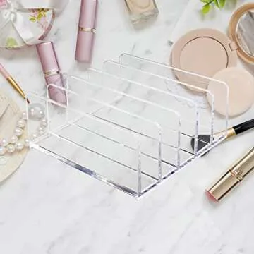 Halyuhn Desk Acrylic Organizer 2 Pack, 5 Compartments Mail Organizer Countertop, Clear Bill Money Organizer for Cash Envelope, Mail Holder Sorter, Acrylic Cell Phone Divider Holder for Charging