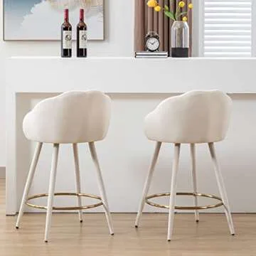 DM Furniture 25.5 Inch Counter Height Barstools Set of 2 Modern Barstools with Back Comfy Velvet Bar Chairs for Kitchen Island/Home Bar/Restaurant, Cream