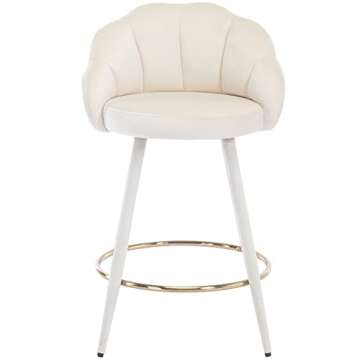 DM Furniture 25.5 Inch Counter Height Barstools Set of 2 Modern Barstools with Back Comfy Velvet Bar Chairs for Kitchen Island/Home Bar/Restaurant, Cream