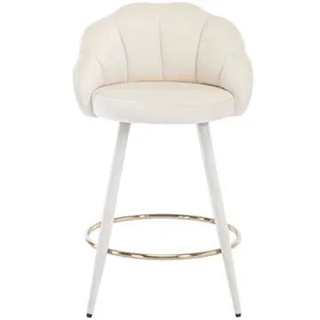 DM Furniture 25.5 Inch Counter Height Barstools Set of 2 Modern Barstools with Back Comfy Velvet Bar Chairs for Kitchen Island/Home Bar/Restaurant, Cream