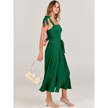 ANRABESS Women's Square Neck Ruffle Split Midi Elegant Formal Wedding Guest Cocktail Bridesmaid Graduation Party Dresses Grass Small