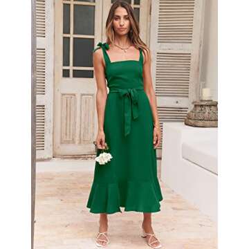 ANRABESS Women's Square Neck Ruffle Split Midi Elegant Formal Wedding Guest Cocktail Bridesmaid Graduation Party Dresses Grass Small