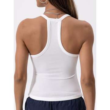 Danysu V Neck Racerback Tank Top for Women with Built in Bra Ribbed Long Tank Fitted Basic Cami Tops Angel White XS