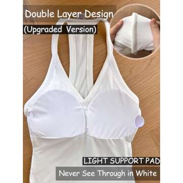 Danysu V Neck Racerback Tank Top for Women with Built in Bra Ribbed Long Tank Fitted Basic Cami Tops Angel White XS