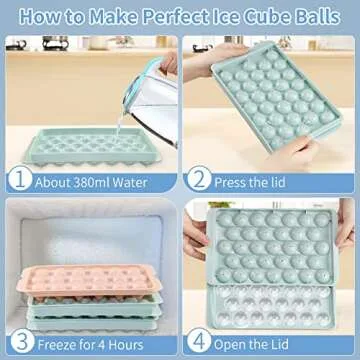 【3 Packs】Ice Cube Tray with Lid and Bin/Round Ice Cube Trays for Freezer/Circle Ice Cube Tray/Round Ice Cube Mold Making 84x1.3 IN Ice Balls Fast Chilling Cocktail Whiskey Tea Coffee Ice Trays