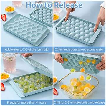 【3 Packs】Ice Cube Tray with Lid and Bin/Round Ice Cube Trays for Freezer/Circle Ice Cube Tray/Round Ice Cube Mold Making 84x1.3 IN Ice Balls Fast Chilling Cocktail Whiskey Tea Coffee Ice Trays