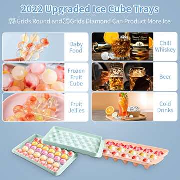 【3 Packs】Ice Cube Tray with Lid and Bin/Round Ice Cube Trays for Freezer/Circle Ice Cube Tray/Round Ice Cube Mold Making 84x1.3 IN Ice Balls Fast Chilling Cocktail Whiskey Tea Coffee Ice Trays